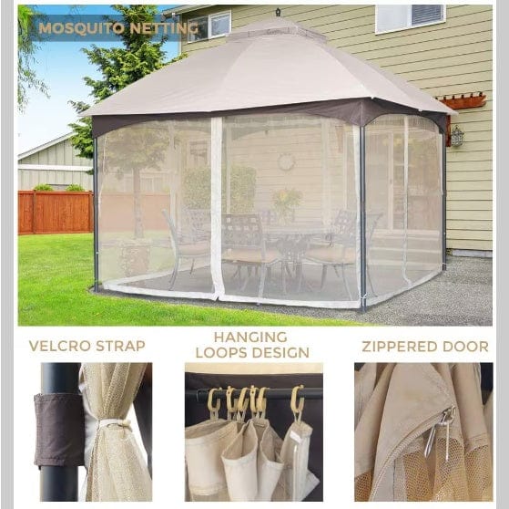 Metal Gazebo Beige Soft-topped Metal Gazebo With Mosquito Nets And Sun Blinds