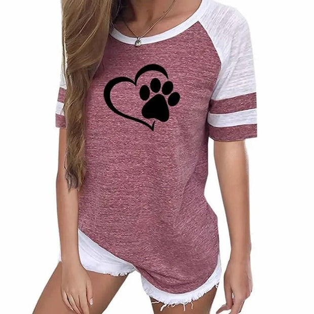 Pink / Extra Extra Extra Extra Extra Large Dog Paw Print T-shirt Top for Woman