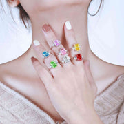 Rhinestone Ring S925 Colorful Rectangular Rhinestone Ring Fashion Love Rings For Women