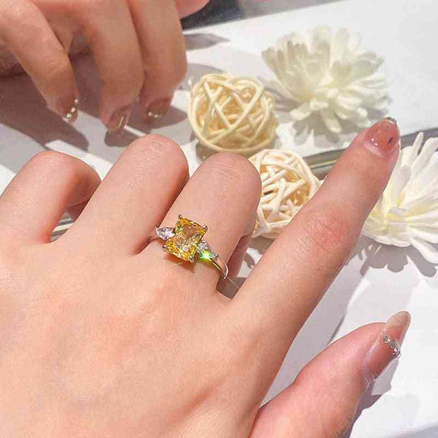 Rhinestone Ring S925 Colorful Rectangular Rhinestone Ring Fashion Love Rings For Women