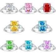 Rhinestone Ring S925 Colorful Rectangular Rhinestone Ring Fashion Love Rings For Women