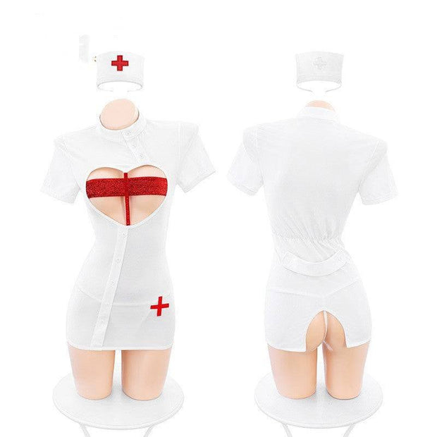 Sequined Nurse Uniform White And Red / Free Size Sequined Nurse Uniform