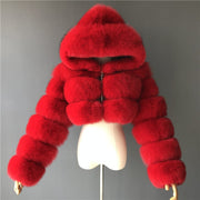 Short hooded faux fur long sleeve coat Big red / 3XL Short hooded faux fur long sleeve coat