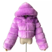 Short hooded faux fur long sleeve coat Taro purple / 3XL Short hooded faux fur long sleeve coat