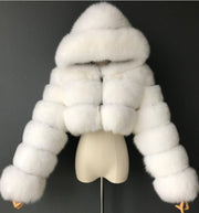 Short hooded faux fur long sleeve coat White / 3XL Short hooded faux fur long sleeve coat