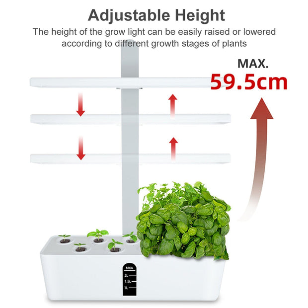 Smart Hydroponics Growing System as picture Smart Hydroponics Growing System Indoor Garden Kit 9 Pods Automatic Timing with Height Adjustable 15W LED Grow Lights 2L Water Tank Smart Water Pump for Home Office Kitchen