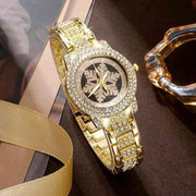 Snowflake Pattern Watch Luxury Full Rhin Gold Snowflake Pattern Watch Luxury Full Rhinestone Jewelry Five-piece Set