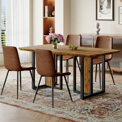 Table And Chair Set Brown Table And Chair Set.67x36 Wood-Textured MDF Dining Table Set With 4 Brown Suede Chairs.MDF Sticker,Wood Colored Texture Sticker,Brown Armless Dining Chair,Suitable For Kitchen,Dining Room,etc.