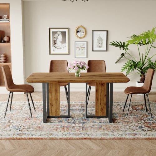 Table And Chair Set Brown Table And Chair Set.67x36 Wood-Textured MDF Dining Table Set With 4 Brown Suede Chairs.MDF Sticker,Wood Colored Texture Sticker,Brown Armless Dining Chair,Suitable For Kitchen,Dining Room,etc.