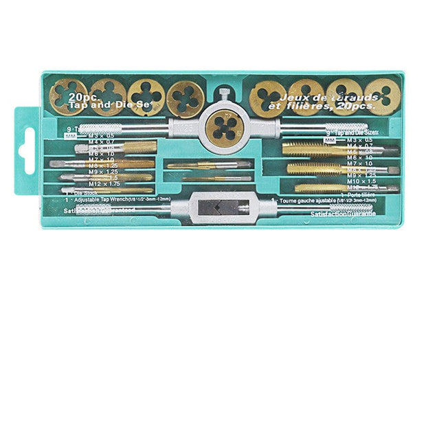 Tap And Die Set 20pcs titaniumplated type tap Tap And Die Set Hand Tap Hardware Tool Wrench Wrench Metric Tap Set