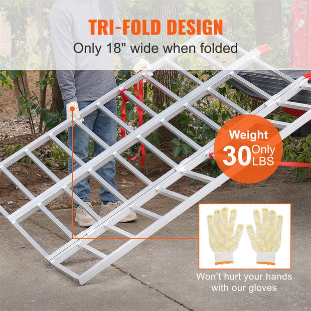 Tri-Fold Aluminum Loading Ramp White VEVOR Tri-Fold Aluminum Loading Ramp 1500 Lbs 77in X 54in For Tractors ATVs UTVs