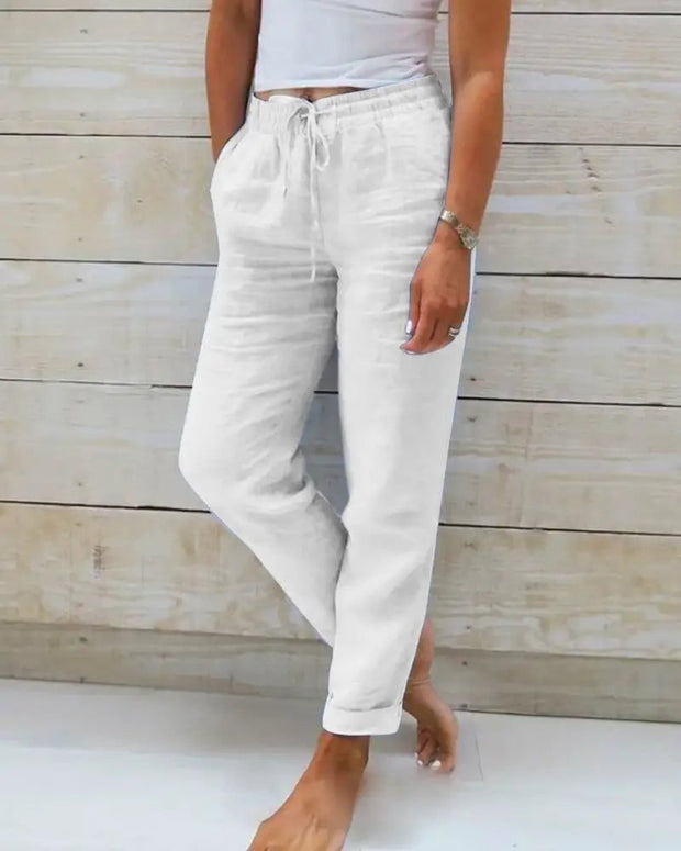 White / Double Extra Large Linen Pants For Woman